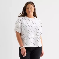 Liz Claiborne Womens Plus Crew Neck Short Sleeve Blouse