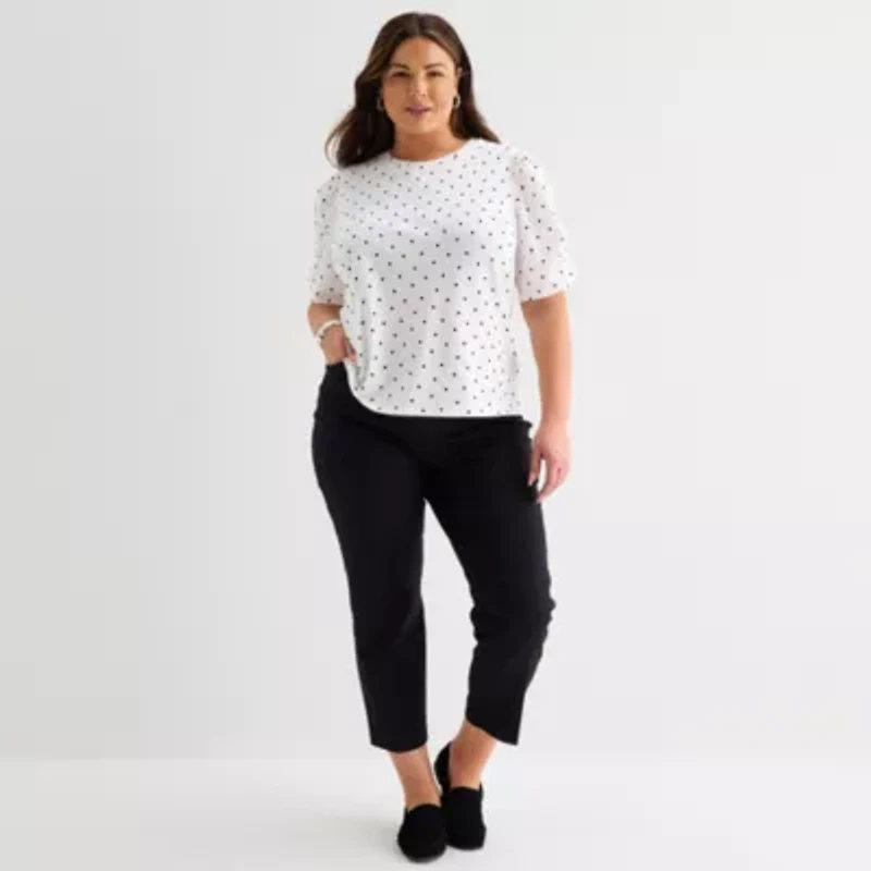 Liz Claiborne Womens Plus Crew Neck Short Sleeve Blouse