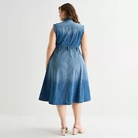 JS Jessica Simpson Womens Plus Sleeveless Midi A-Line Dress