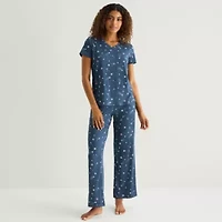 Jaclyn Womens V-Neck Short Sleeve 2-pc. Pajama Sets