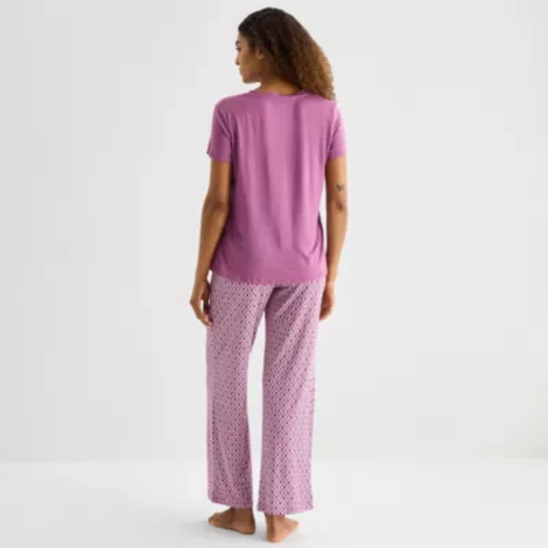 Jaclyn Womens V-Neck Short Sleeve 2-pc. Pajama Sets