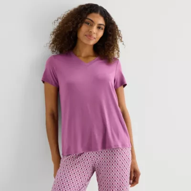 Jaclyn Womens V-Neck Short Sleeve 2-pc. Pajama Sets