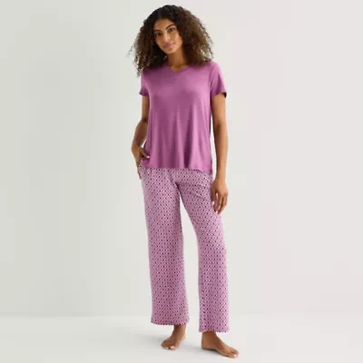 Jaclyn Womens V-Neck Short Sleeve 2-pc. Pajama Sets