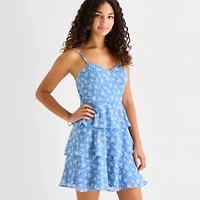 by&by Womens Juniors Floral Fit + Flare Dress