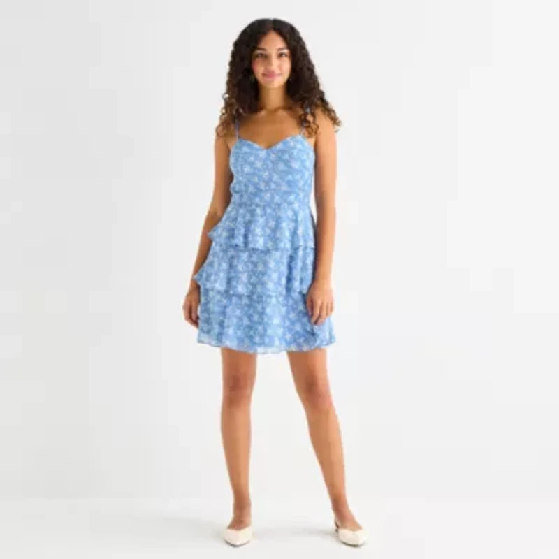 by&by Womens Juniors Floral Fit + Flare Dress