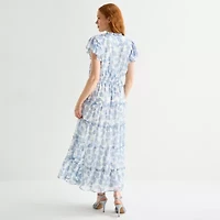 MSK Womens Short Sleeve Floral Maxi Dress