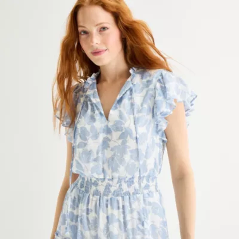 MSK Womens Short Sleeve Floral Maxi Dress