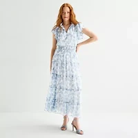 MSK Womens Short Sleeve Floral Maxi Dress