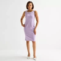 Maya Brooke Womens Pearl Trim Plaid Jacket Dress