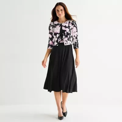Jessica Howard Womens Floral Midi Jacket Dress