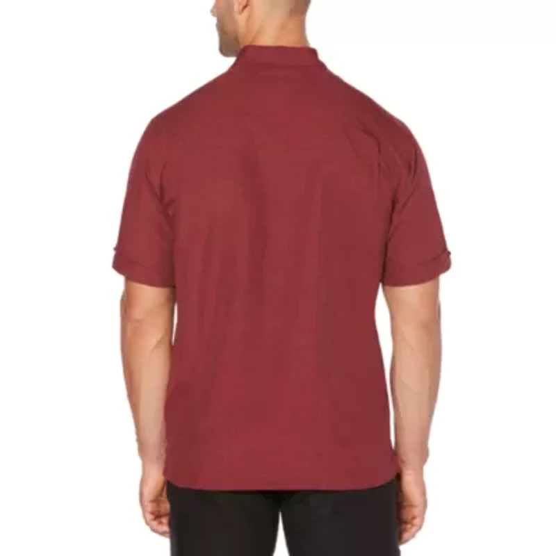 Cubavera Chambray Pintuck Mens Short Sleeve Regular Fit Button-Down Shirt