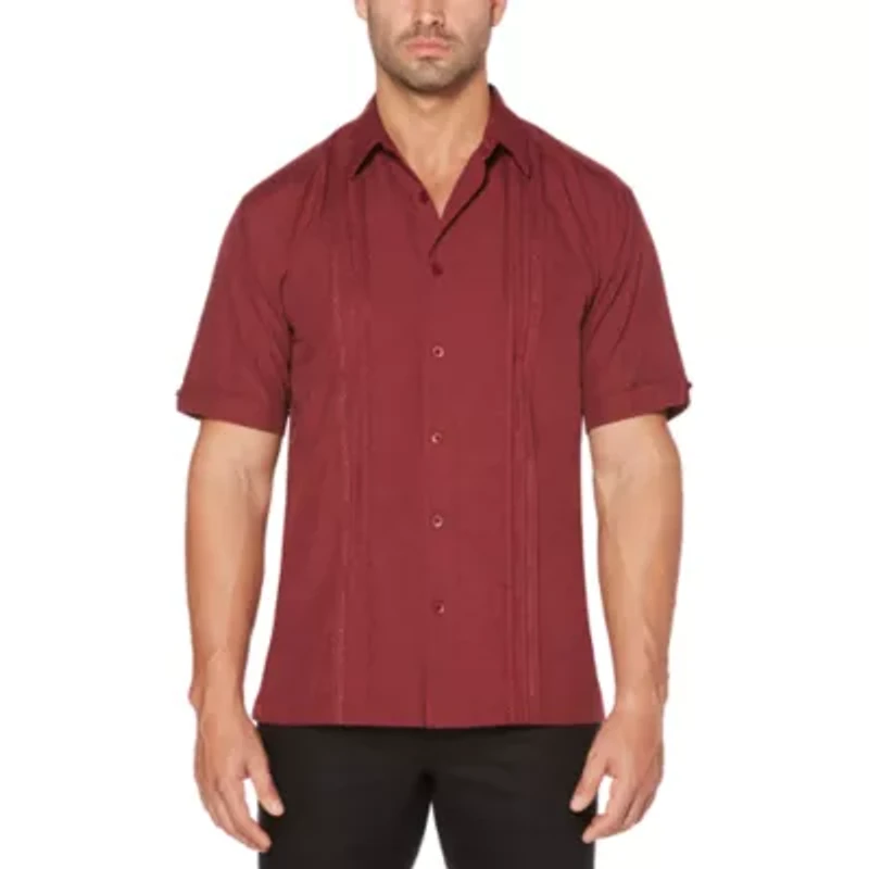 Cubavera Chambray Pintuck Mens Short Sleeve Regular Fit Button-Down Shirt