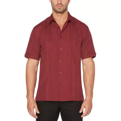 Cubavera Chambray Pintuck Mens Short Sleeve Regular Fit Button-Down Shirt