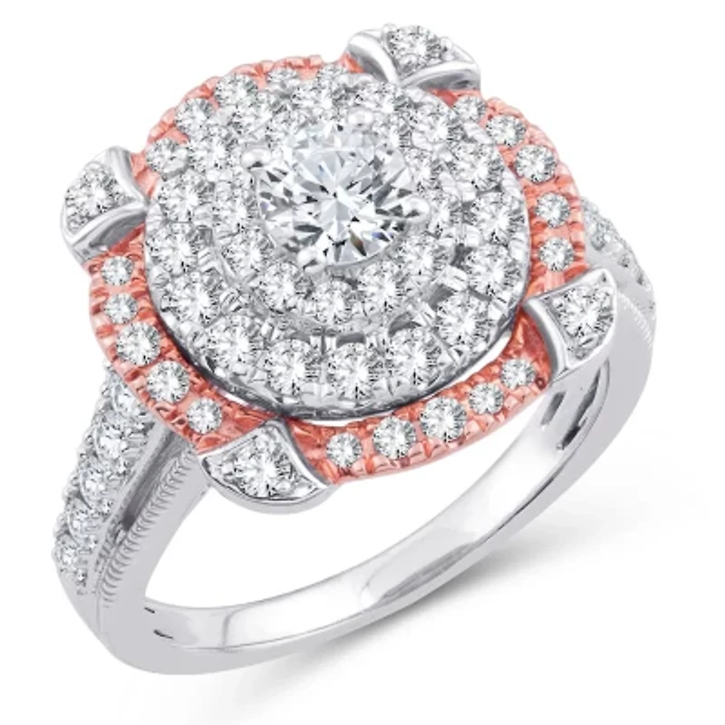 Womens 1 3/4 CT. T.W. Natural White Diamond 10K Gold Rose Round Engagement Ring