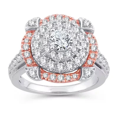 Womens 1 3/4 CT. T.W. Natural White Diamond 10K Gold Rose Round Engagement Ring