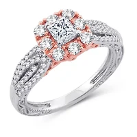 Womens 1 1/2 CT. T.W. Natural White Diamond 10K Gold Rose Cushion Engagement Ring