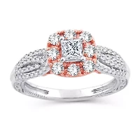 Womens 1 1/2 CT. T.W. Natural White Diamond 10K Gold Rose Cushion Engagement Ring