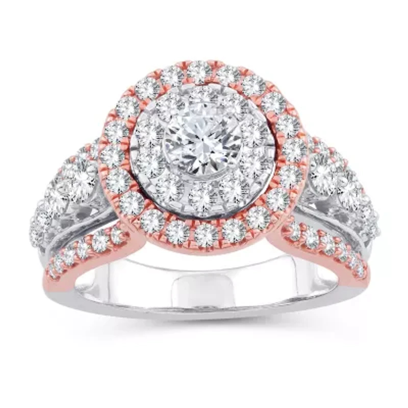 Womens /2 CT. T.W. Natural White Diamond 10K Gold Rose Round Engagement Ring