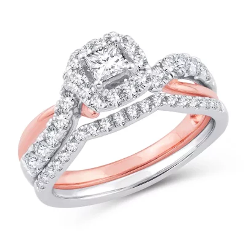 Womens 1 CT. T.W. Natural White Diamond 10K Gold Rose Cushion Bridal Set