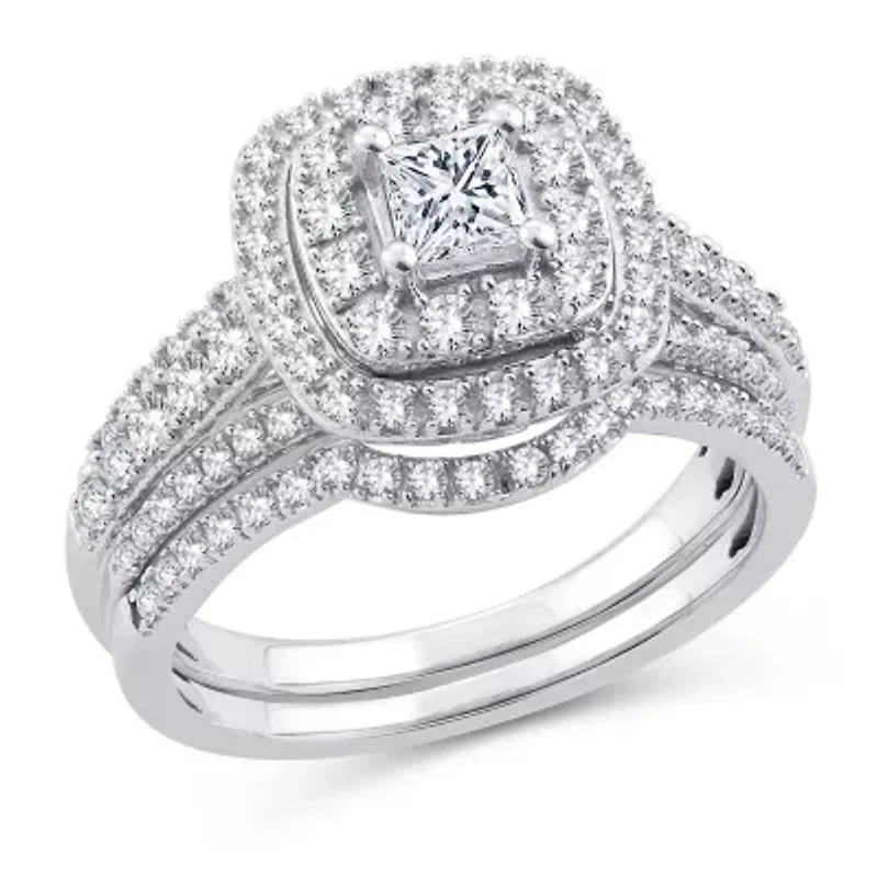Womens 1 CT. T.W. Natural White Diamond 10K Gold Cushion Bridal Set