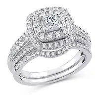 Womens 1 CT. T.W. Natural White Diamond 10K Gold Cushion Bridal Set