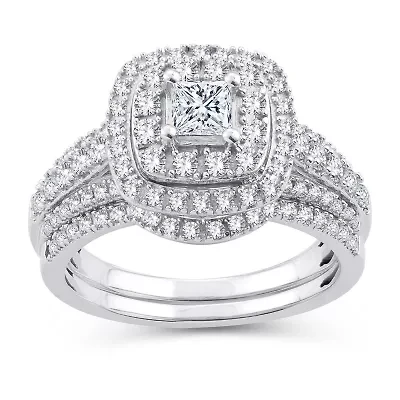 Womens 1 CT. T.W. Natural White Diamond 10K Gold Cushion Bridal Set