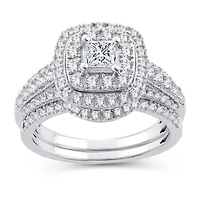 Womens 1 CT. T.W. Natural White Diamond 10K Gold Cushion Bridal Set