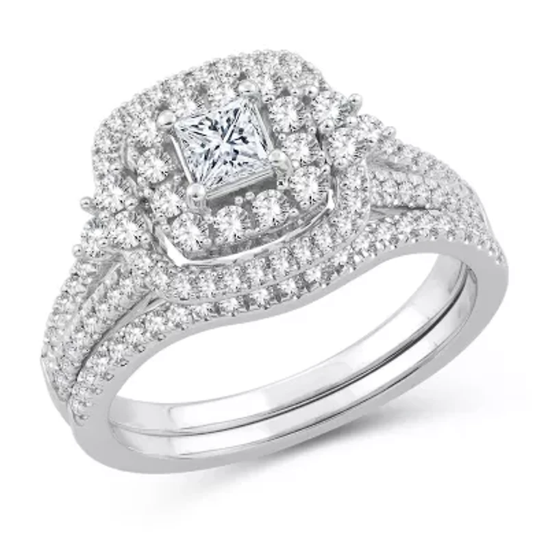Womens 1 CT. T.W. Natural White Diamond 10K Gold Cushion Bridal Set