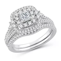 Womens 1 CT. T.W. Natural White Diamond 10K Gold Cushion Bridal Set