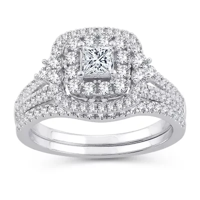 Womens 1 CT. T.W. Natural White Diamond 10K Gold Cushion Bridal Set