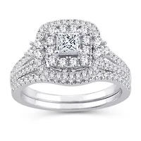 Womens 1 CT. T.W. Natural White Diamond 10K Gold Cushion Bridal Set