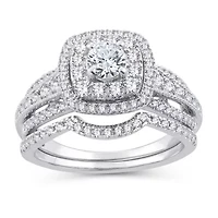 Womens 1 CT. T.W. Natural White Diamond 10K Gold Cushion Engagement Ring