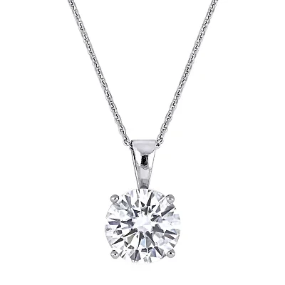 Womens 2 CT. Lab Created White Moissanite 14K White Gold Round 17 Inch Pendant Necklace