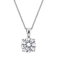 Womens 2 CT. Lab Created White Moissanite 14K White Gold Round 17 Inch Pendant Necklace