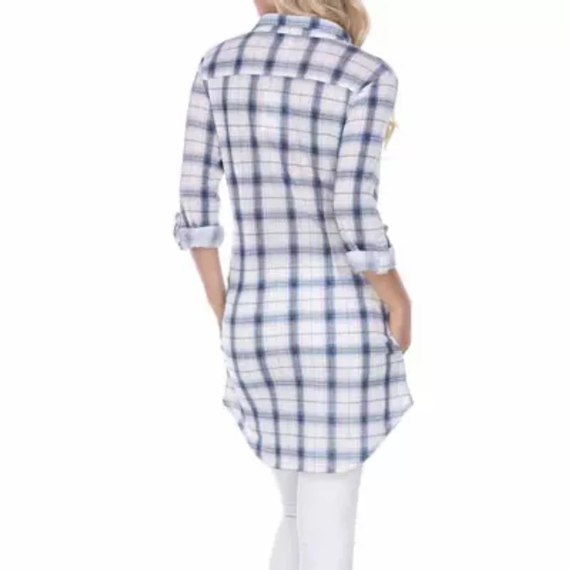 White Mark Piper Plaid Womens Long Sleeve Tunic Top