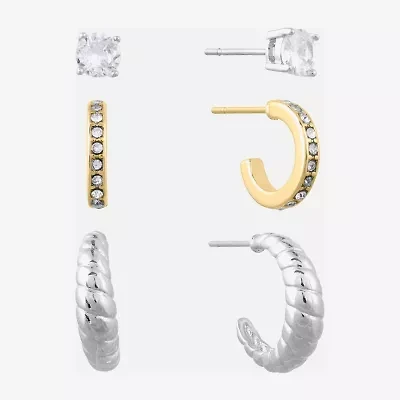 Sparkle Allure Womens Crystal 3 Pair Earring Set