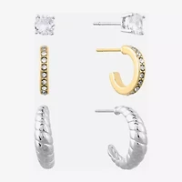 Sparkle Allure Womens Crystal 3 Pair Earring Set
