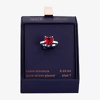 Sparkle Allure Crystal Pure Silver Over Brass Heart Cocktail Ring