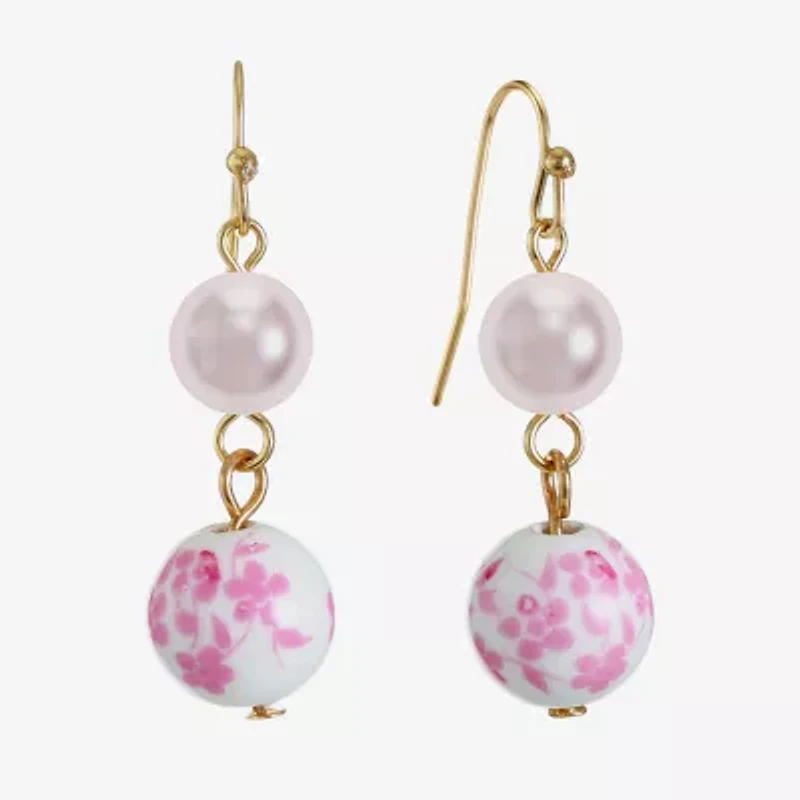 Liz Claiborne Womens Simulated Pearl Round Drop Earrings