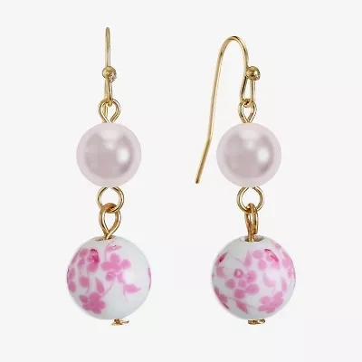 Liz Claiborne Womens Simulated Pearl Round Drop Earrings