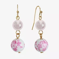 Liz Claiborne Womens Simulated Pearl Round Drop Earrings