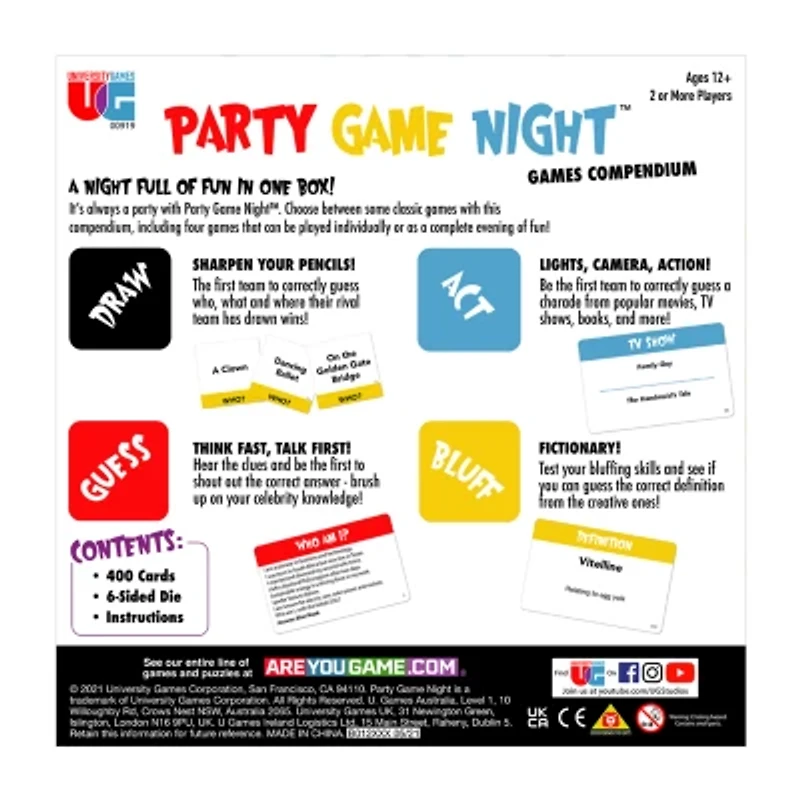University Games Party Game Night Games Compendium Card Game