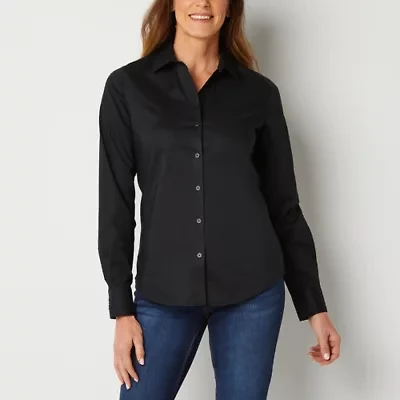 Liz Claiborne Womens Tall Cuffed Long Sleeve Regular Fit Wrinkle Free Button-Down Shirt