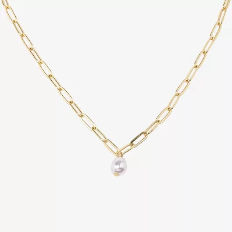 Bijoux Bar Delicates Gold Tone Womens Simulated Pearl 18 Inch Pendant Necklace