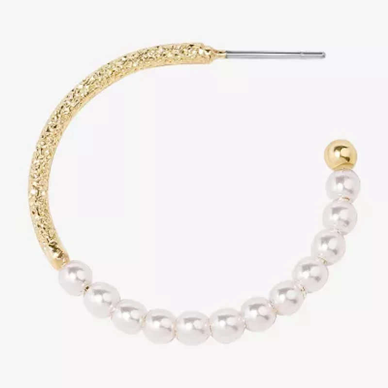 Bijoux Bar Delicates Womens Simulated Pearl 28mm Hoop Earrings