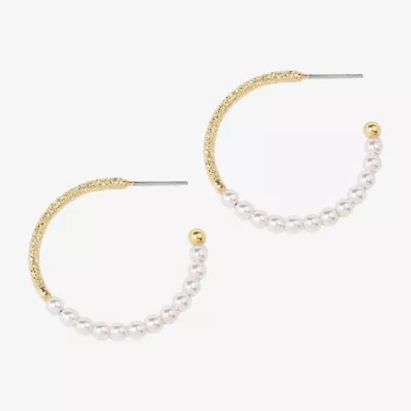 Bijoux Bar Delicates Womens Simulated Pearl 28mm Hoop Earrings