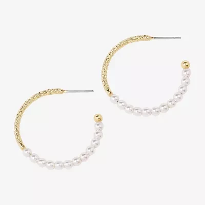Bijoux Bar Delicates Womens Simulated Pearl 28mm Hoop Earrings