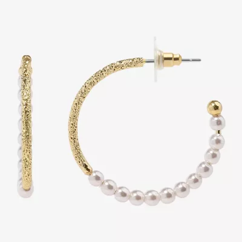 Bijoux Bar Delicates Womens Simulated Pearl 28mm Hoop Earrings