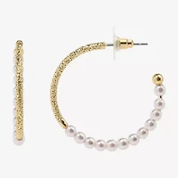 Bijoux Bar Delicates Womens Simulated Pearl 28mm Hoop Earrings