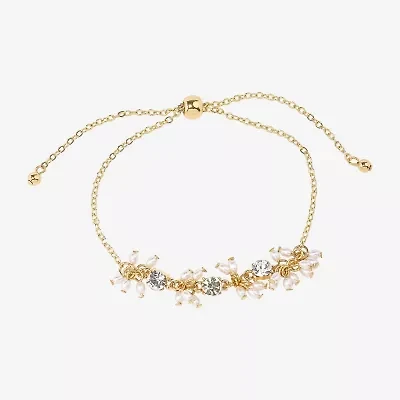 Bijoux Bar Delicates Delicates Womens Crystal Simulated Pearl Bolo Bracelet